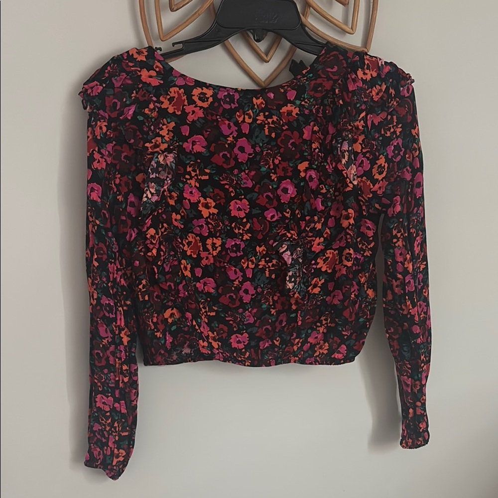 Wild Fable Black and Pink Ruffled Blouse